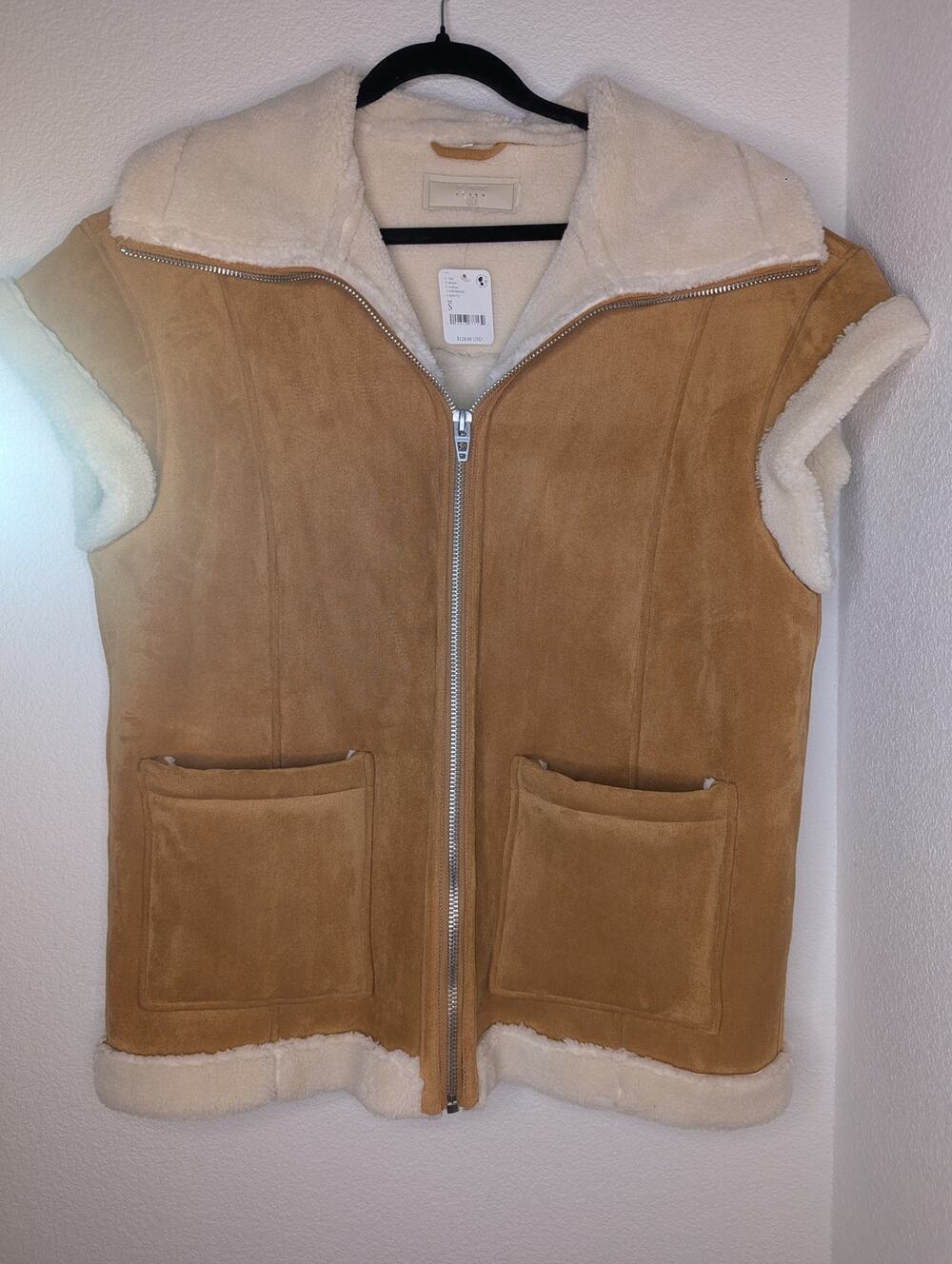 Free People NWT Blank NYC Sherpa Vest S Sheepskin Cozy Cottagecore Boho Warm